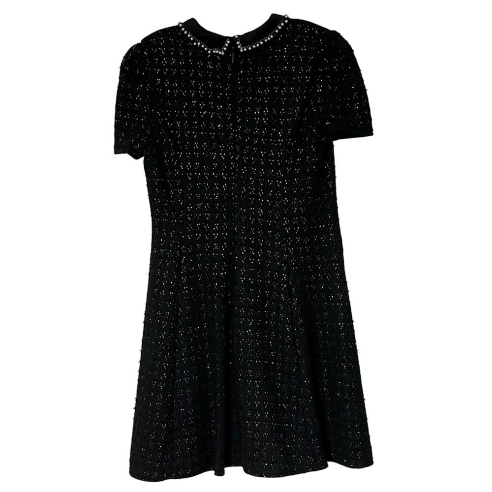 Karl Lagerfeld Paris short-sleeve bouclé-tweed Peter Pan collar A-line dress - Picture 4 of 9